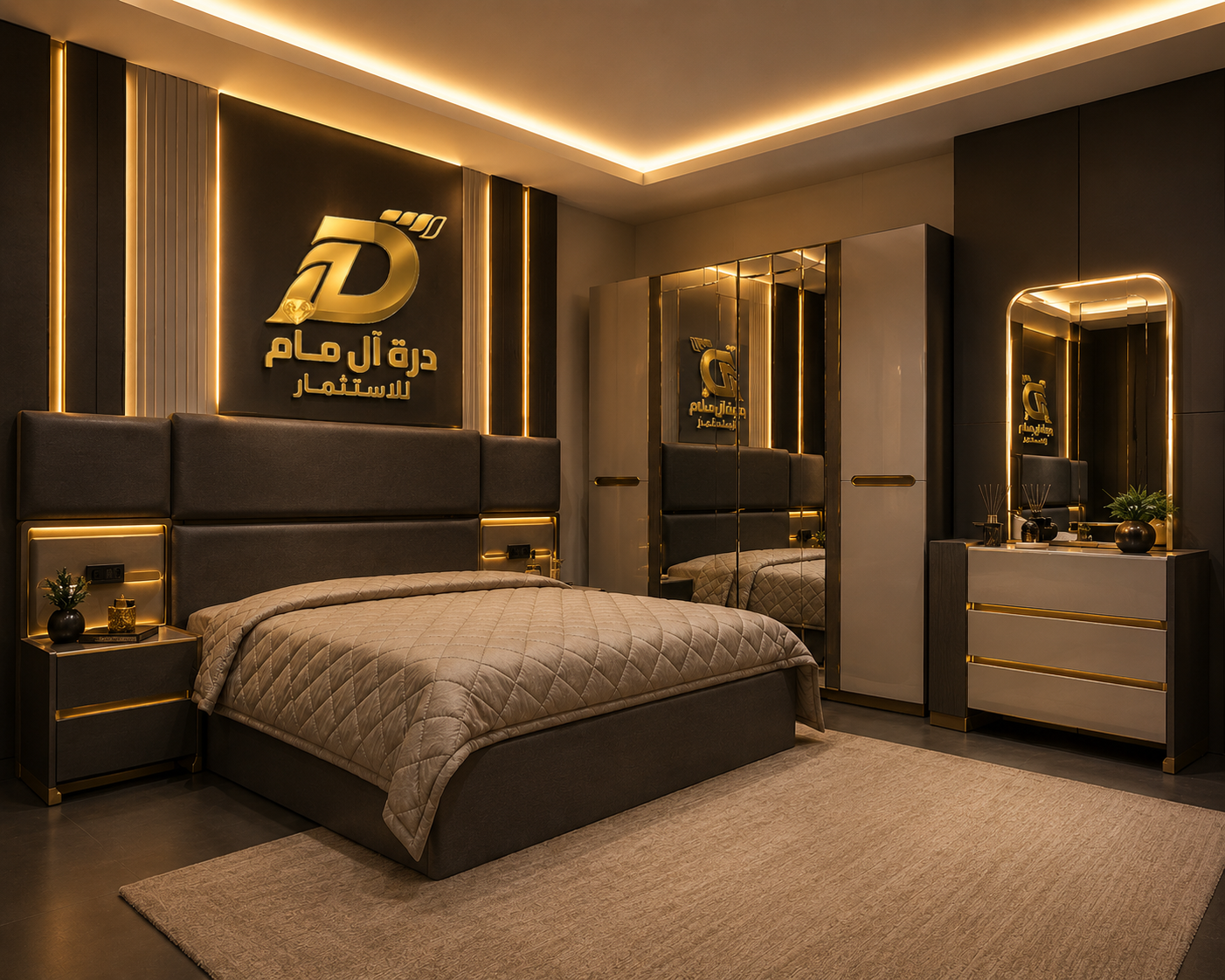غرفة نوم مودرن بيج وأوف وايت  6 قطع 