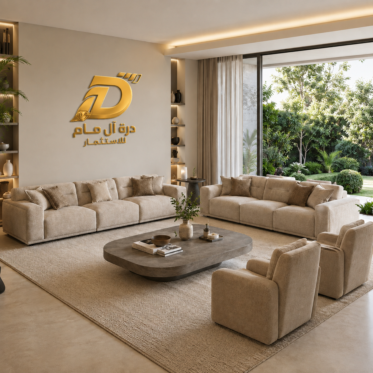 طقم كنب استقبال مودرن بيج فاخر 2 كنبة و2 كرسي