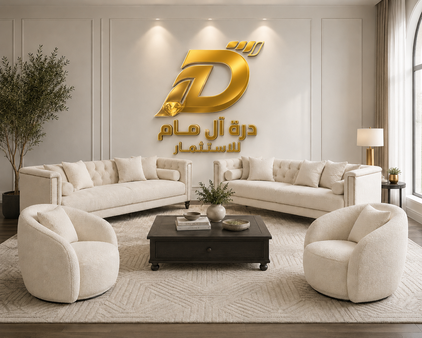 طقم كنب استقبال كلاسيك مودرن أوف وايت فاخر 2 كنبة و2 كرسي