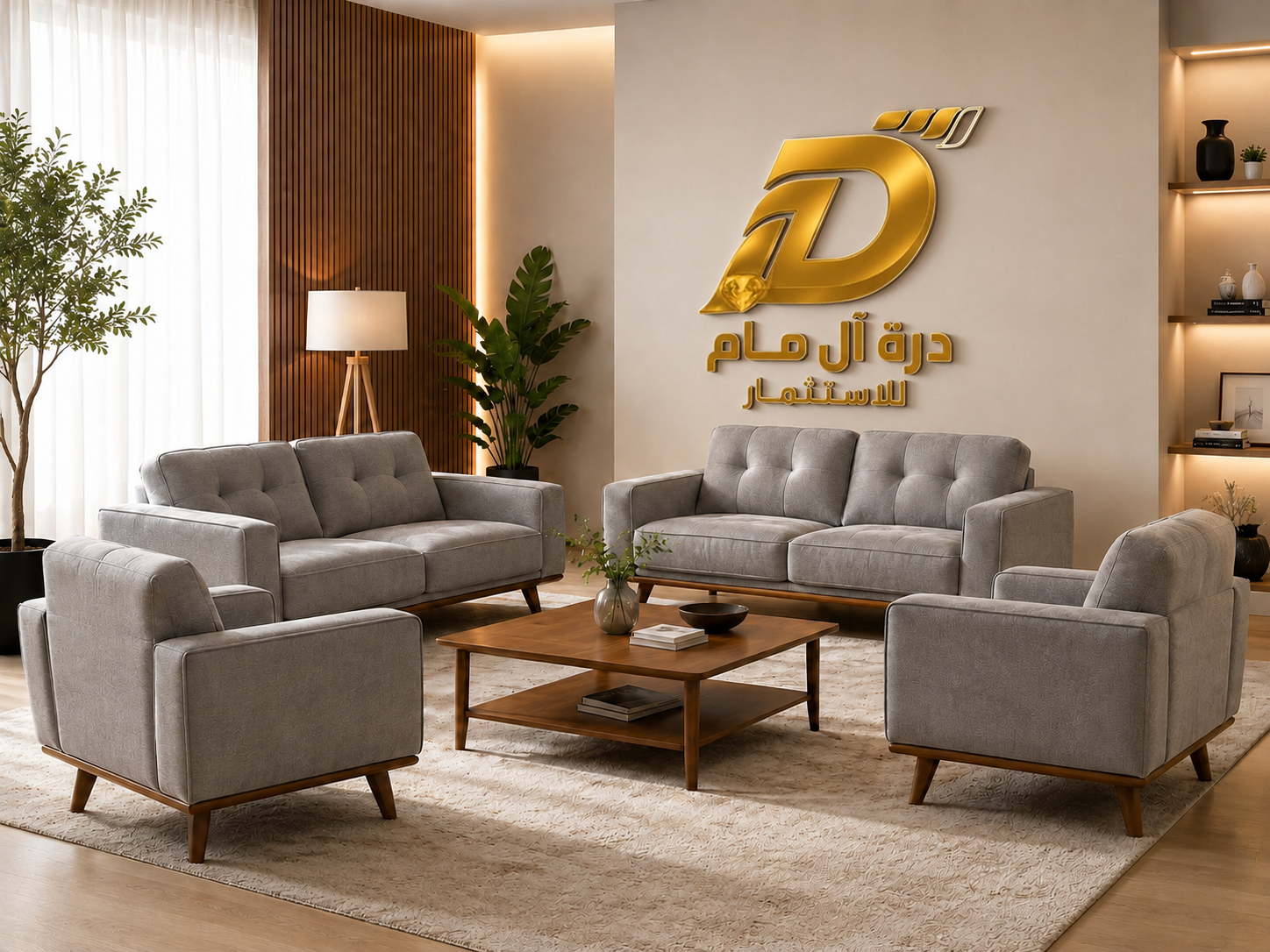 طقم كنب استقبال كلاسيك مودرن أوف وايت مخطط 2 كنبة و2 كرسي