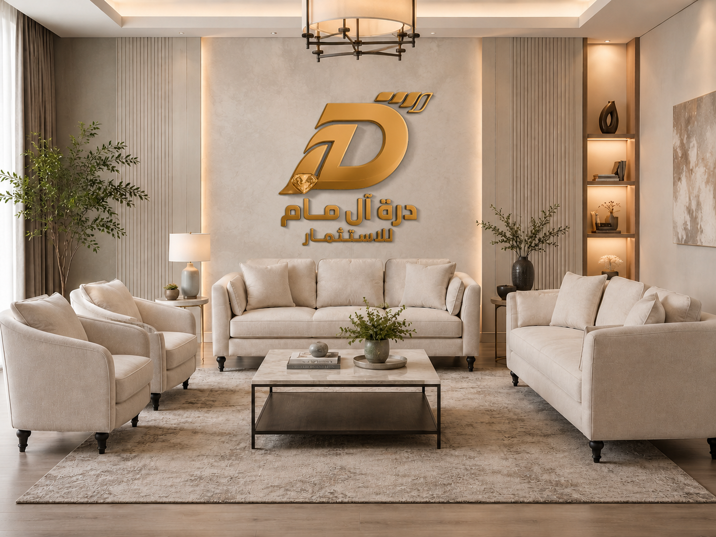 طقم كنب استقبال كلاسيك مودرن أوف وايت فاخر 2 كنبة و2 كرسي