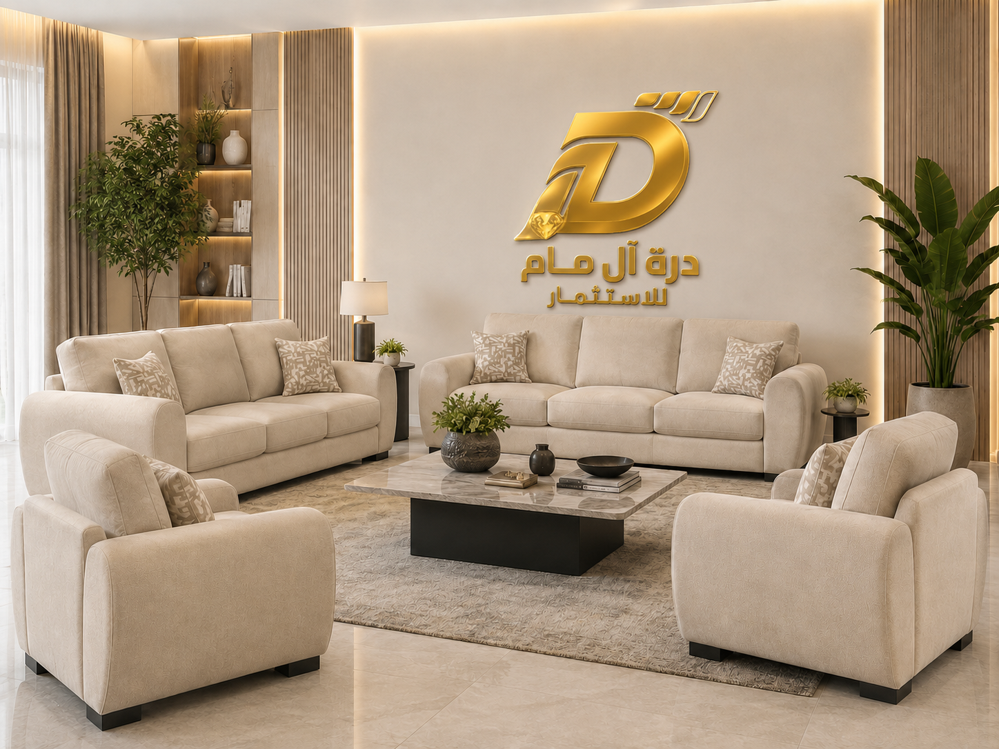 طقم استقبال إليانا كريم مودرن 2 كنب و2 كرسي