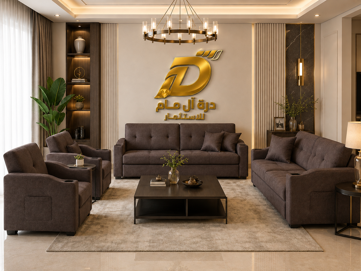 طقم كنب استقبال مودرن موكا كابتونيه 2 كنبة و2 كرسي