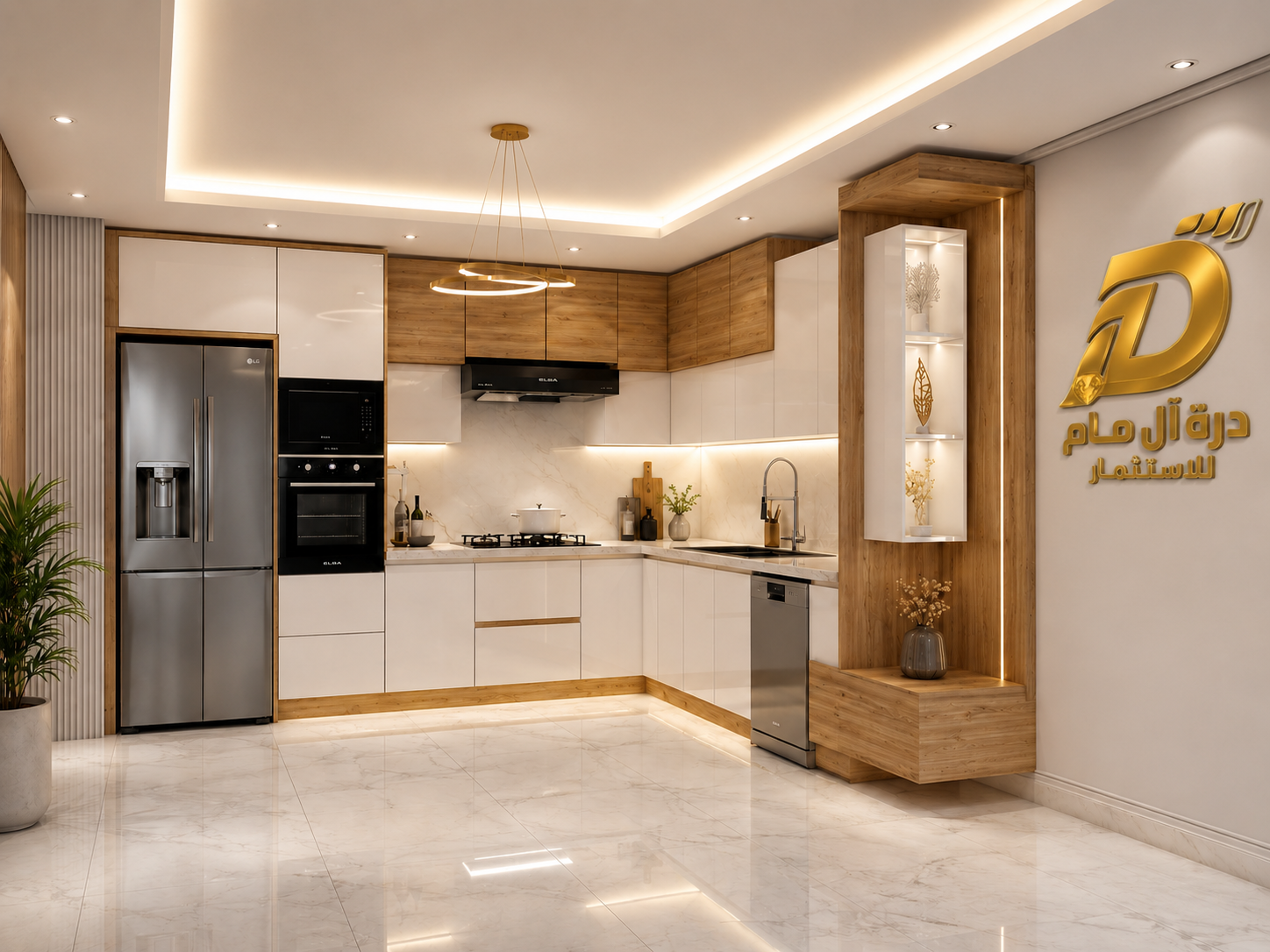 مطبخ لونا وود وايت 6 × ارتفاع 2.70 متر